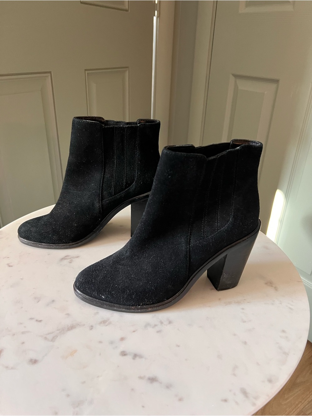 Joie Black Suede Ankle Boots with Block Heel
